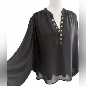 Marc New York Andrew Marc Black Sheer Lined Blouse